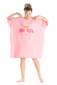 Flamingo Jump Pocket Oversized Sleep Shirt